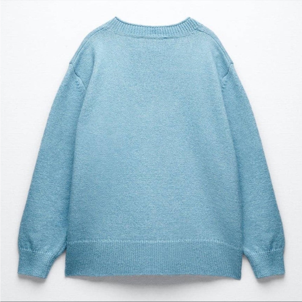 Zara Light Blue V-Neck Knit Sweater - Picture 2 of 3